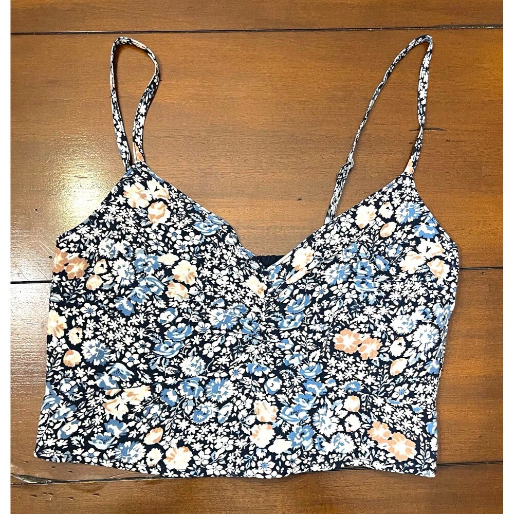 Abercrombie & Fitch Floral Smocked Crop Top Cami Tank Size XS Ruched Front